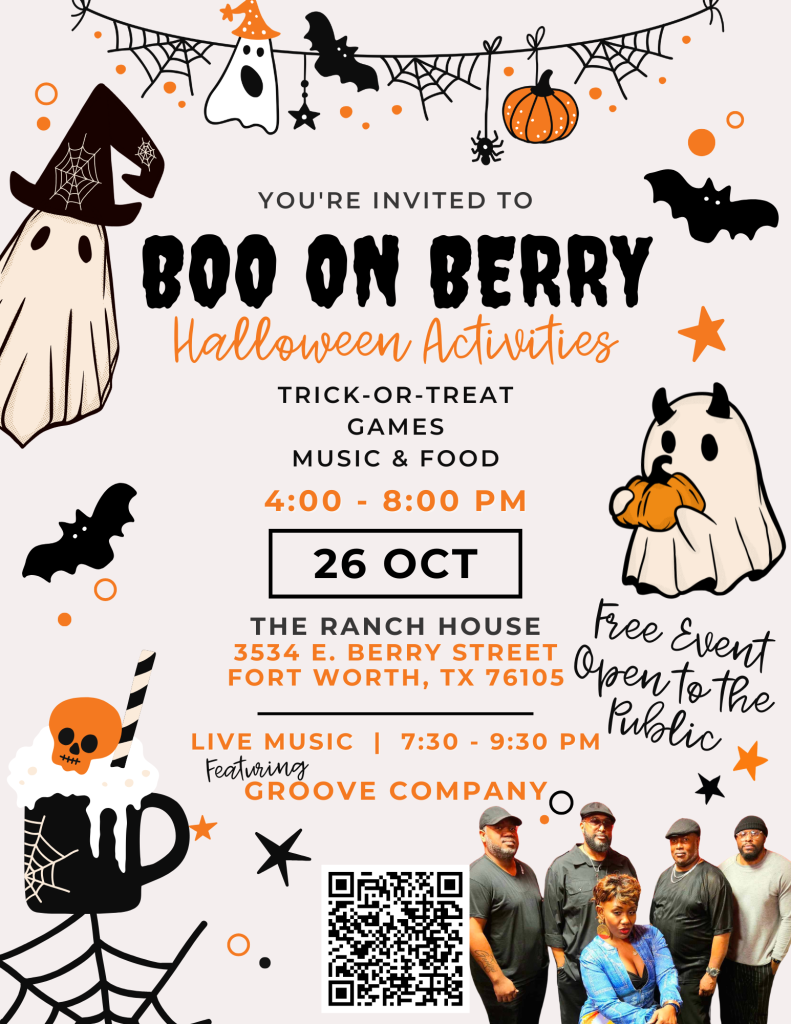 Trick or Treat Flyer event on October 26th, 2024 4-8 pm with live band Groove Band performing at 7:30 pm